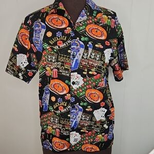 NWT Size M Short Sleeve Men's Camp Shirt Resortwear Gambling Print Novelty Print